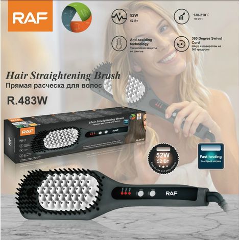 Peigne de coiffure 3 en 1 (blanc) conforme aux normes européennes, avec peigne à air chaud et fer à friser automatique.