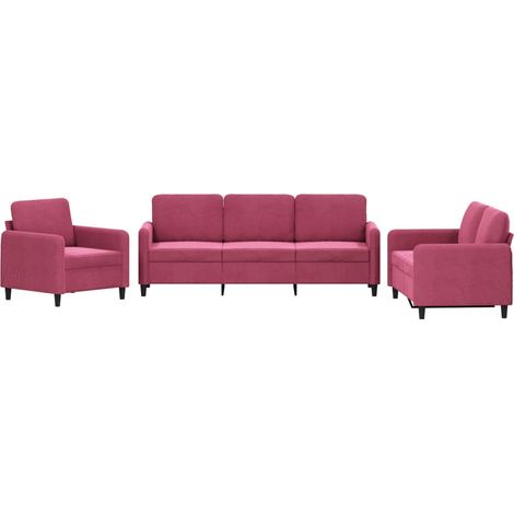 Maison Exclusive - Set di Divani 3 pz Rosso Vino in Velluto (1/5)