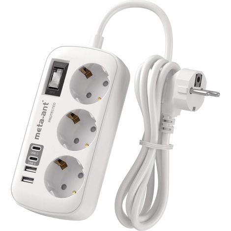 Multiprise avec USB, 3 prises avec interrupteur et parasurtenseur 4000 W, multiprise avec 4 ports USB (2 USB-C), triple prise murale pour la maison, le bureau (1/5)