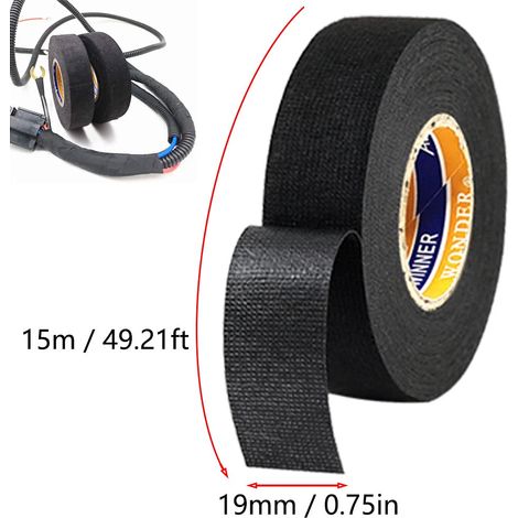 Ruban Isolant Electrique 2pcs Ruban Adhésif Isolant Noir Ruban de Tissu Automobile Haute Viscosité Ruban Chiffon de Voiture Scotch Noir pour de Câblage Dédiée Haute Température pour Voiture 19mm15m (1/3)