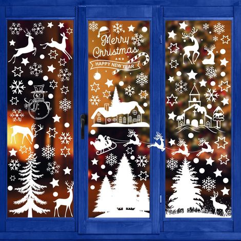 Autocollant Noël Fenêtre, Stickers Noel Fenetre Réutilisable Statique PVC Grand Autocollants pour Magasin Vitre Vitrine Porte, Blanc Flocon de Neige Hiver Decoration Noel Maison Interieur (Style1) (1/5)