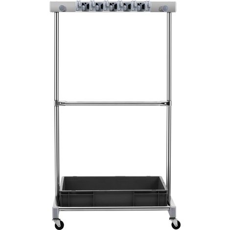 Support de rangement pour outils de jardin, 10 emplacements avec crochets, tour à roulettes pour garage, garage et abri, maintient râteaux, balais et manches longs, structure métallique robuste. (1/5)