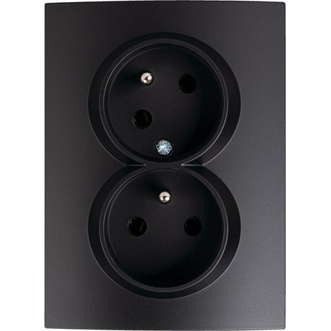 Double prise encastrée type E – 2 sorties – noire mate – protection contacts (1/2)