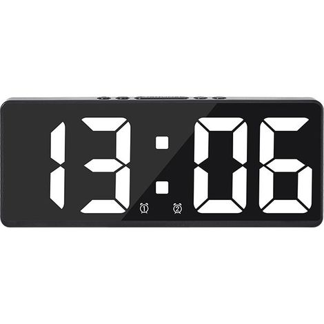 Réveil numérique LED avec grand écran, thermomètre, calendrier, alarme, moderne et minimaliste, japonais et coréen - Coque noire lumière blanche (1/5)