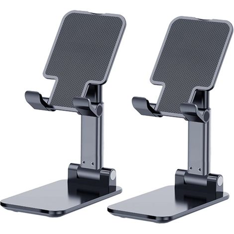 Support de téléphone de bureau, lot de 2 supports de téléphone de bureau, universel, pliable et réglable en hauteur, noir. (1/5)