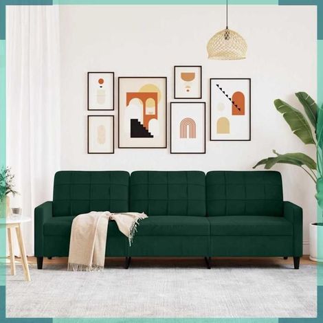 Canapé 3 places - 4007646 - Velours vert foncé - Largeur d'assise 210 cm - Structure métal (1/5)