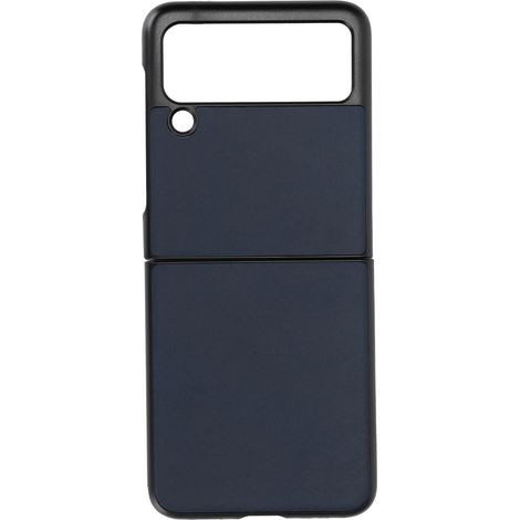 Étui de téléphone pliable en cuir de vachette texturé bicolore, résistant aux rayures et aux chocs, pour Samsung Galaxy Z Flip 3 bleu. (1/5)