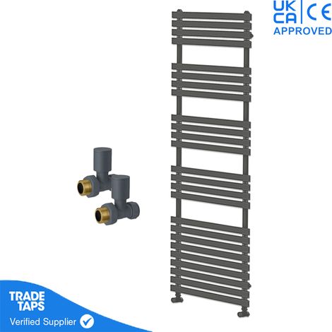 Designer Delta Anthracite Flat Panel Towel Radiator Heated Ladder Rail - 1742 x 500mm - Straight Manual Round Valve Pair (1/3)
