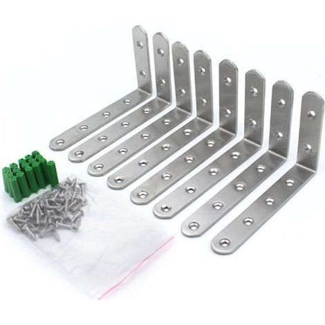 Support d'angle en acier inoxydable - Argenté - Lot de 8 - 5mm de diamètre de trou (1/4)