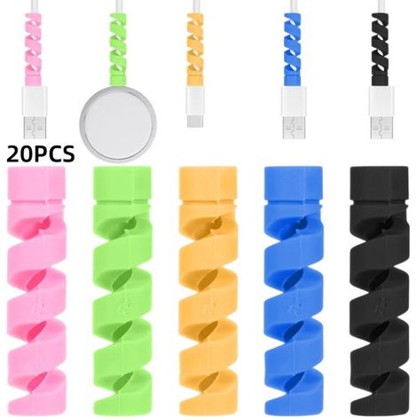 20 unidades, Resistente a roturas y dobleces, Silicona, Apta para cables datos 2,5 4 mm, Negro, Azul, Verde, Rosa, Amarillo, 3,5 x 0,8 x 0,8 cm (1/5)