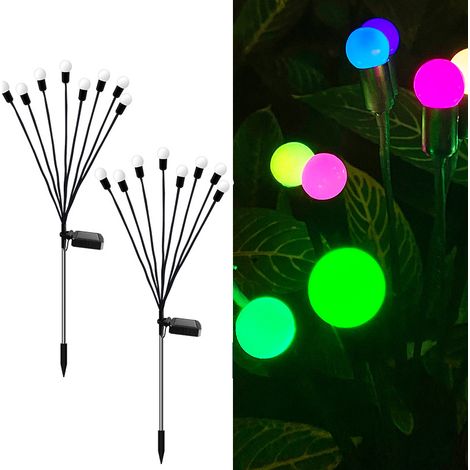 2pcs lumières luciole décoratives extérieures, lumières de jardin luciole pour lumières multicolore de paysage de voie, à énergie solaire (1/5)