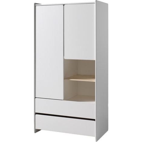 Armoire 2 Portes & 2 Tiroirs "Kiddy" 90cm Blanc (1/3)