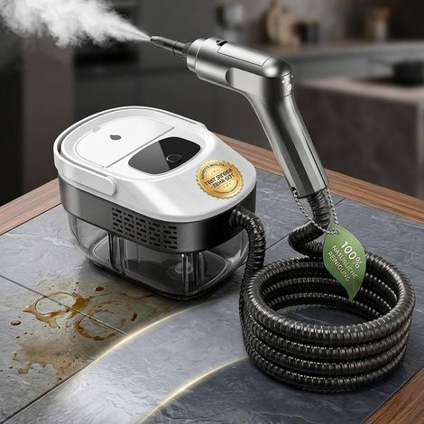 Nettoyeur Vapeur Portable 2500W avec Réservoir 1.6L, Nettoyeur Haute Pression 3 Bars 3 Niveaux Réglables avec 14 Accessoires pour Sol Cuisine Canapé Voiture Vitres (1/5)