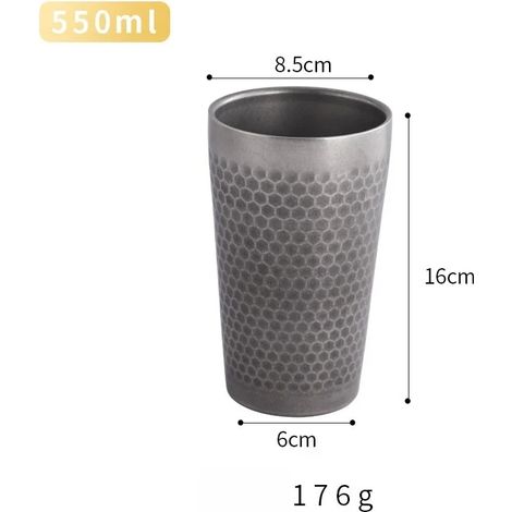 Chope à bière isotherme à double paroi (550 ml), en acier inoxydable 304