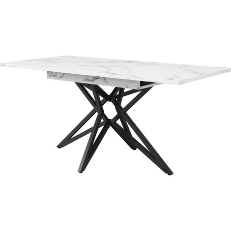 Tavolo da pranzo allungabile 120-160 x 80 cm, piano effetto marmo e gambe metalliche nere HOMVRA (1/5)