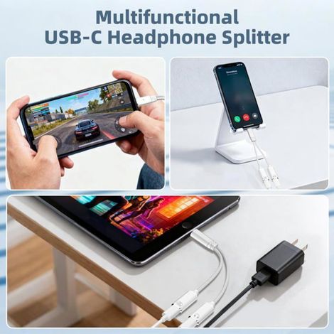 Usb-C Vers Light-Ning Adaptateur Casque - 2 En 1 Répartiteur Avec Audio Lighting & Charge Rapide 100W Pour Smartphones Tablettes (1/5)