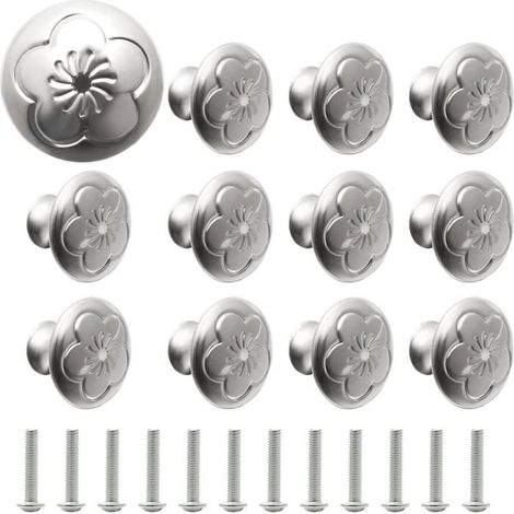 (Argent)Poignées de porte d'armoire 12 pièces, boutons de tiroir en forme de champignon avec vis assorties, accessoires de meubles(D) (1/5)