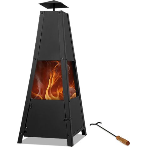 Gardebruk Chimenea de Jardín Brasero Exterior Negro 102x35x35 Metal 5 kg Incl. Atizador Leña Carbón Madera Decoración (1/5)