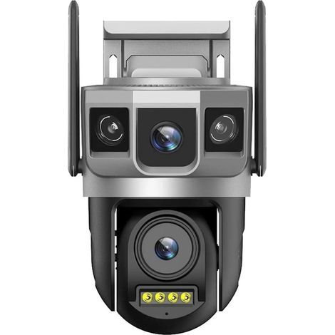 Cámara de seguridad de doble lente,Cámara IP WiFi,Vigilancia exterior del hogar,Visualización en triple pantalla,Resolución 6K de 4 MP,Negra (1/5)