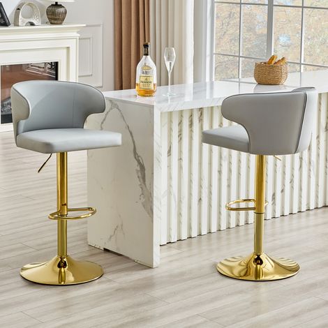 Ensemble de 2 tabourets de bar avec dossier, réglables en hauteur, pivotants à 360°, avec large base et repose-pieds, tabourets de cuisine modernes pour bar ou comptoir (tabourets uniquement). (1/4)
