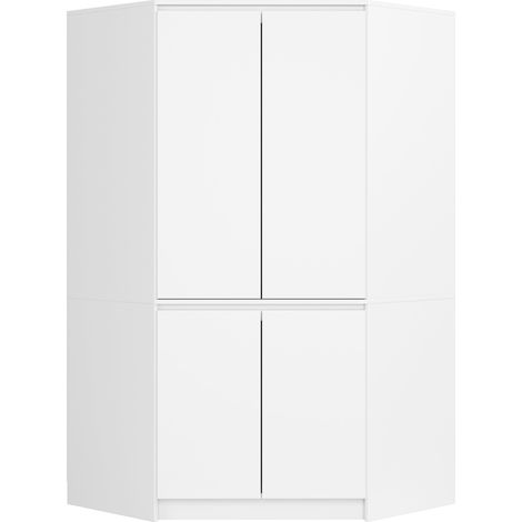 Armadio ad angolo: 4 ante, sei ripiani, bianco, Dimensioni mobile: larghezza: 100 cm, altezza: 180 cm, profondità: 50 cm, (1/4)