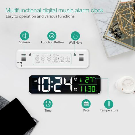 Sveglia digitale, orologio da comodino a LED [ampio display LED da 10"), orologi da scrivania a specchio elettrici con data, ora, visualizzazione della temperatura, snooze, 6 luminosità, 4 volumi - Bi (1/4)