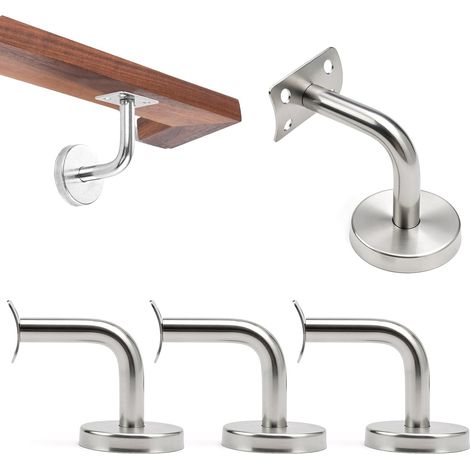 Juego de 4 soportes de acero inoxidable para pasamanos de pared de 60x60 mm - Para barandillas de escaleras de madera o metal, pasamanos redondos y ovalados, escaleras interiores/exteriores (1/5)
