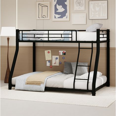 Etagenbett 90x190 cm und 140x190 cm Schwarz aus Eisen mit Leiter, Schutzgitter und geräuscharmer Konstruktion (1/5)