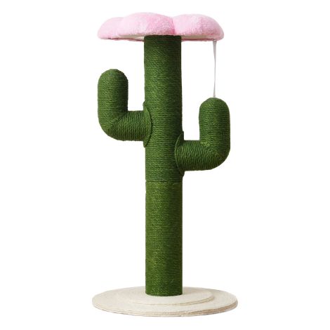 Kratzbaum Kaktus 90 cm, Katzenbaum grün mit dicker Sisalsäule, Kratzbaum mit Kippschutz, weicher Liegefläche, Kratzbaum Wohnung