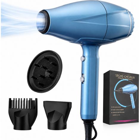 Sèche-cheveux professionnel ionique 2500W bleu 9267 prise US avec concentrateur et diffuseur 9267 bleu 1,2 kg – Livraison gratuite