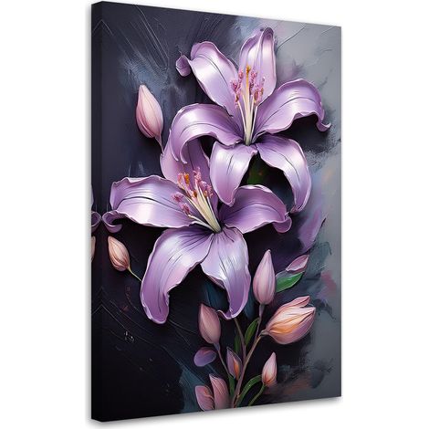 Tableau déco Fleurs Lys peints en violet 40x60 (1/5)