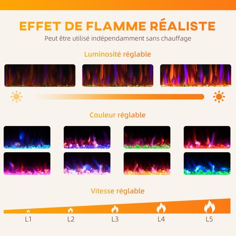 Cheminée Électrique Murale 90cm Ultra-Fine 1800W Noir Encastrable Design Moderne Flammes LED 12 Couleurs Télécommande (1/5)