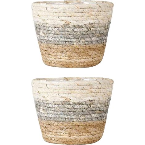 2 Pièces Panier Tressé pour Fleurs en Paille, Décoratif (1/5)