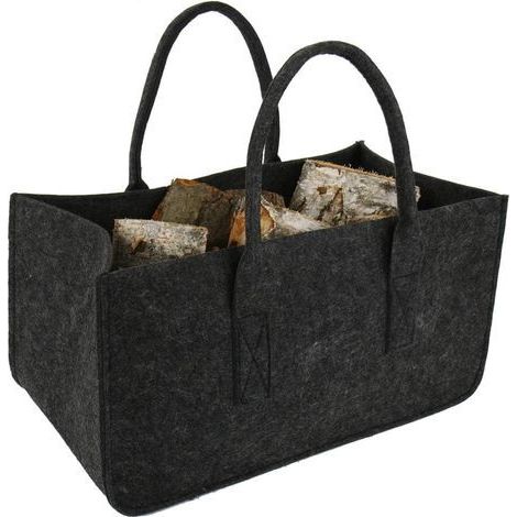 1Pcs Sac à Buche Sac en Feutre Bois Panier à Bûches Bois Sac de Rangement pour Buche Gris Foncé 50x25x25CM (1/3)