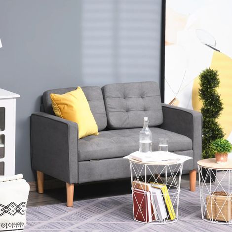 CHICFURN Divano 2 posti 117x62x78 cm in tessuto grigio con contenitore e cuscini removibili (1/5)