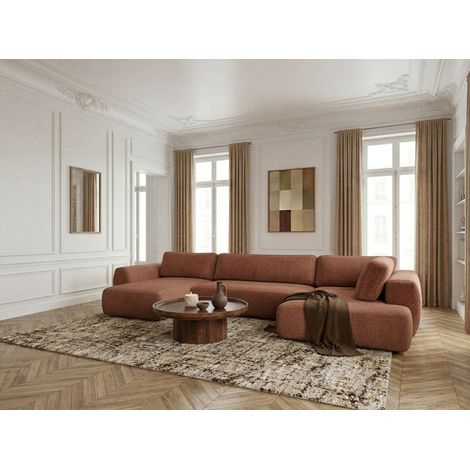 BOBOCHIC - Canapé panoramique convertible coffre DENISE tissu texturé Angle gauche  Orange