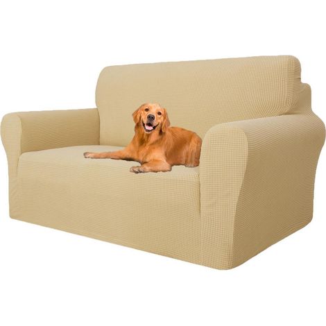 Elastischer Sofabezug 2 Sitzer, rutschfest, waschbar, für Haustiere, Beige (1/5)