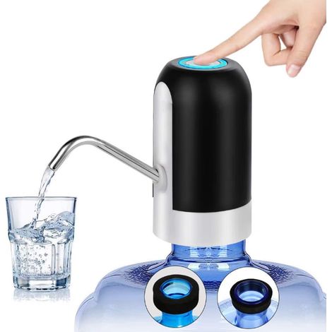 Distributeur d'eau en bouteille, pompe à eau potable rechargeable USB, distributeur électrique portable pour bouteille de 5 gallons, interrupteur universel (noir) (1/5)