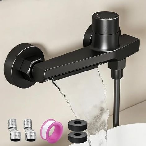Robinet de baignoire cascade : robinet cascade baignoire avec bouton de sécurité et thermostat, bouton rotatif pour le contrôle de la température, thermostat de douche en laiton pour baignoire (1/5)