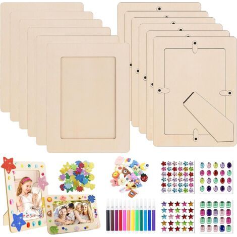 Cadre Photo – DIY Cadre Dessin Enfant à Changer, Cadres Photo avec 12 Crayon Aquarelle, 4 Feuilles Autocollants Strass, Autocollant Étoiles, Breloques Mignonnes, pour Affichage de Table (1/5)