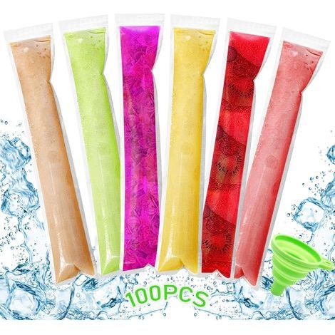 100 Pièces Sacs Popsicle, Moule à Glace, Sacs de Sucettes Glacées, Popsicle Pochettes, Moule Glace à l'eau, DIY Popsicle Pochettes avec Entonnoir, Le Yaourt Glacé, Smoothies(100PCS) (1/5)