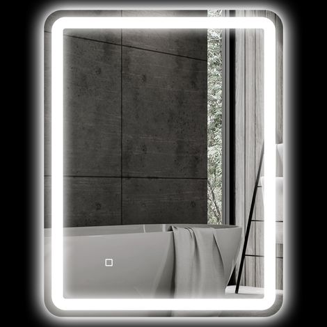 Miroir de salle de bain avec éclairage LED 70 x 90 cm, 3 couleurs de lumière, luminosité réglable, fonction antibuée, fonction mémoire, IP44 (1/5)