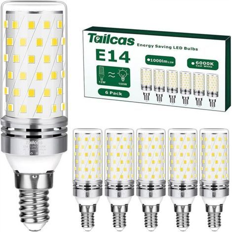 [JAMAIS UTILISÉ] Lot de 6 Ampoules Led E14 Blanc Froid, 12W (Équivalent Halogène 100W ) Ampoule Culot Edison à vis E14 6000K 1000LM Non-Dimmable Sans Scintillement AC 220-240V pour Cristal Lustre, Lam (1/4)