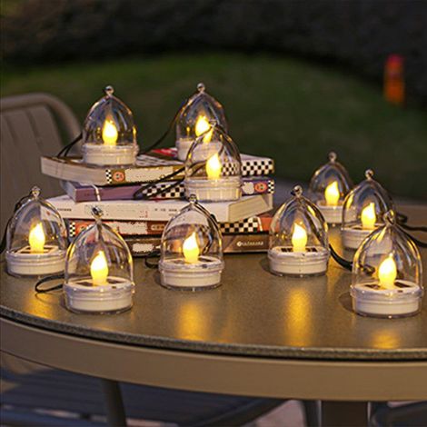 Lot de 6 bougies solaires sans flamme, résistantes à l'eau, à LED, pour la décoration extérieure de jardin, terrasse ou cour (blanches). (1/4)