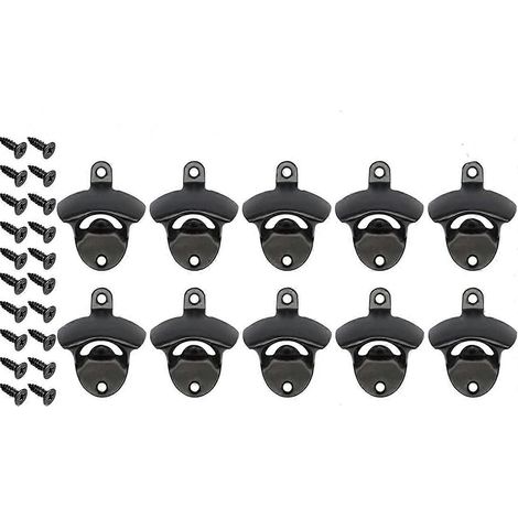 Lot de 10 ouvre-bouteilles muraux pour bière, soda et vin, idéaux pour les cafés, bars, restaurants, cuisines et barmans (noir). (1/4)