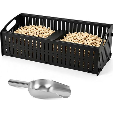 Jiubiaz Cesta para pellets para estufa 48 cm doble cámara de metal con pala para pellets (1/5)