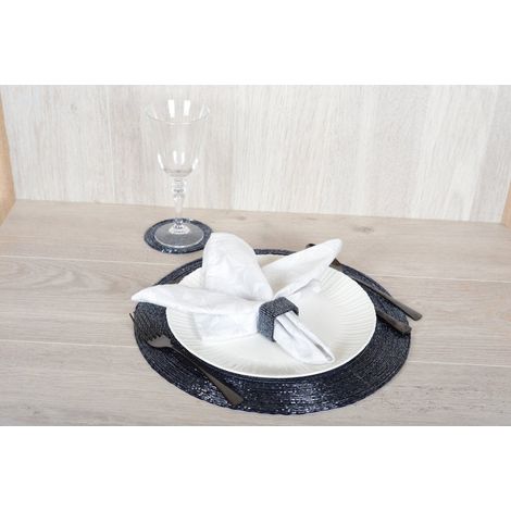 Lot de 6 Dessous de Verre Bleu Foncé Effet Perle Plastique pour Table 10 x 10 x 1 cm - PANGIVO (1/2)