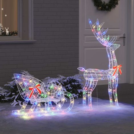 Rentier Zieh Schlitten mit 200 LEDs Bunt 70 x 26 x 129 cm Acryl