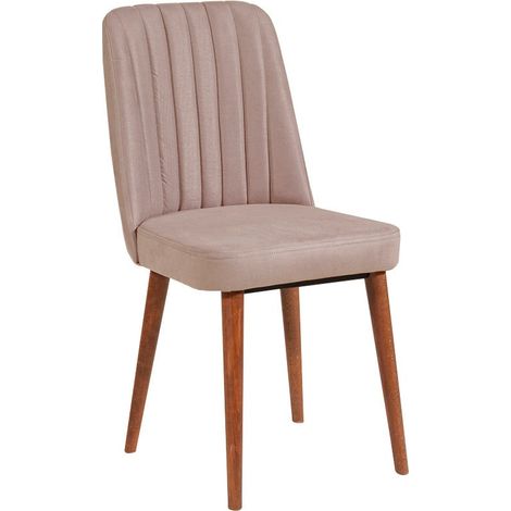 Chaise de salle à manger tissu rose pale et bois Noyer Mareva (1/5)