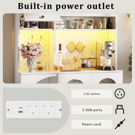Meuble colonne blanc en MDF avec éclairage LED, prises USB, tiroir et étagères en verre pour cuisine, salon et entrée (1/5)